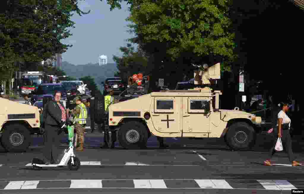 U.S. National Guard block off a street for NATO's 75th anniversary summit in Washington.