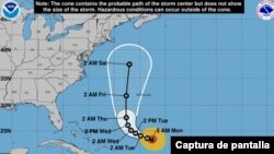 Posición y pronóstico del huracán Lee el lunes 11 de septiembre de 2023 a las 5 AM. 