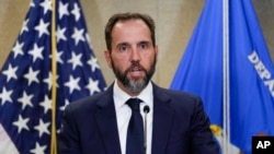 FILE - Special counsel Jack Smith speaks to the media about an indictment of former President Donald Trump, Aug. 1, 2023, at an office of the U.S. Department of Justice in Washington. On Friday, he resigned. 