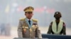 Kepala junta militer Myanmar Jenderal Min Aung Hlaing memimpin jalannya parade militer pada peringatan Hari Angkatan Bersenjata di Naypyitaw, Myanmar, pada 27 Maret 2021. (Foto: Reuters/Stringer)