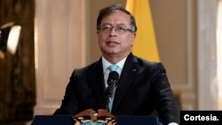ARCHIVO : Presidente Gustavo Petro habla durante el mensaje enviado al Consejo de Derechos Humanos de la ONU. [Foto: Presidencia de Colombia]