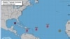Sistemas de tormentas tropicales en Atlántico, el Caribe y el Golfo de México el 21 de agosto de 2023. Captura de pantalla del sitio del Centro Nacional de Huracanes de EEUU.