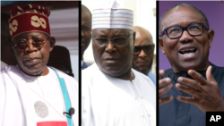 Pichani ni wagombea urais wa Nigeria Bola Tinubu (kushoto), Atiku Abubakar (Katikati) na Peter Obi (Kulia). Picha na AP 