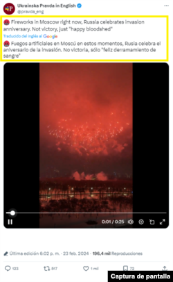 Captura de pantalla de la publicación en X con traducción.