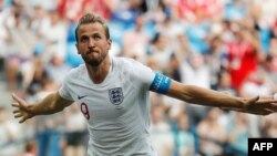 Harry Kane lors de son 2e but contre le Panama, Russie, le 24 juin 2018.