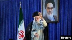 Iran's Supreme Leader Ayatollah Ali Khamenei waves as he arrives to deliver a speech in Tehran, Iran June 4, 2019.