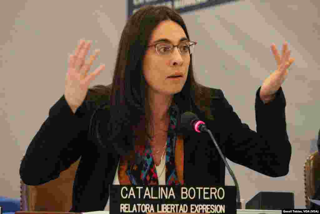 Catalina Botero, relatora especial de Libertad de Expresión, pidió explicaciones a los representantes del gobierno de Venezuela sobre los "supuestos" abusos a periodistas u otras personas que intentaban informar sobre lo que ocurre en Venezuela utilizando las redes sociales.