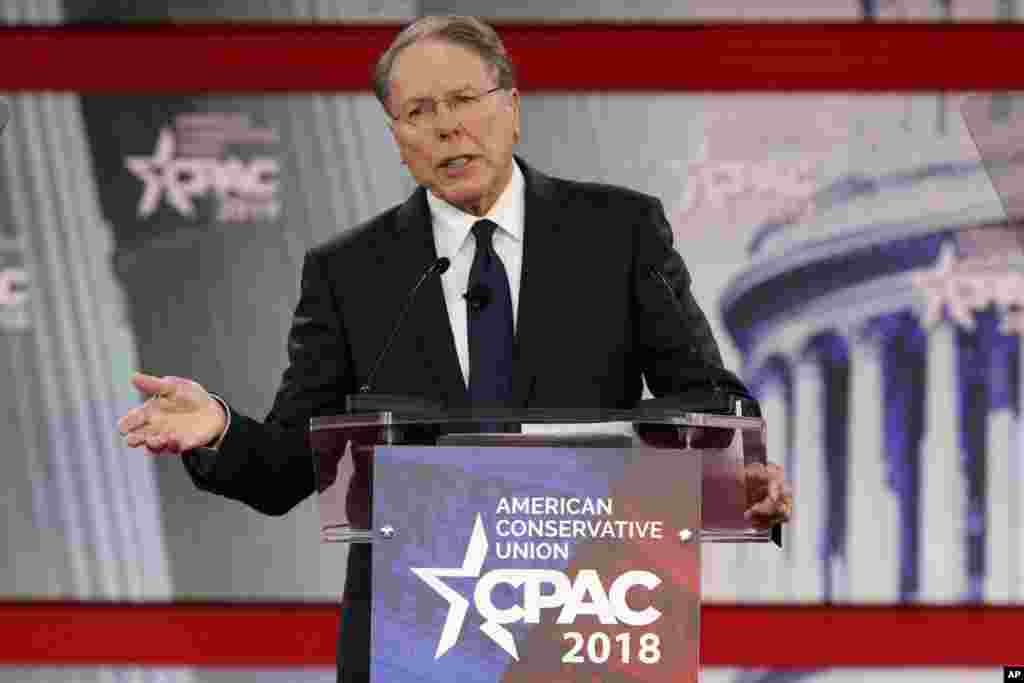 Wayne La Pierre, le vice-président de la NRA, à la conférence d'Action Politique Conservatrice (CPAC), à National Harbor dans le Maryland, le 22 février 2018. 