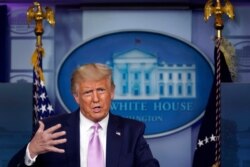 President Donald Trump speaks during a news conference at the White House, Aug. 19, 2020, in Washington.