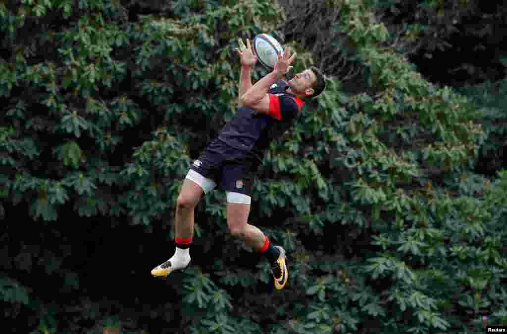 England's Jonny May during a training session in Pennyhill Park in London