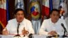 Philippine chief government negotiator Carlos Sorreta (L) speaks next to Pio Lorenzo Batino, Philippine Department of National Defense, Undersecretary for Legal and Legislative Affairs and Strategic Concerns during a news conference at the military headqu