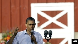 President Barack Obama speaks during a town hall meeting at Seed Savers Exchange in Decorah, Iowa, August 15, 2011