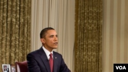 Presiden Amerika Barack Obama di Ruang Oval, Gedung Putih, saat menyampaikan pidatonya mengenai berakhirnya misi tempur di Irak.