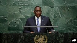 Macky Sall, président du Sénégal, lors de la 70e sessions de l'assemblée générale de l'ONU, le 28 septembre 2015. (AP Photo/Frank Franklin II)