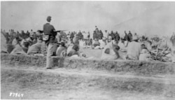 Navajos under guard at Fort Sumner, Bosque Redondo, ca. 1864. Courtesy: National Archives, Washington, DC