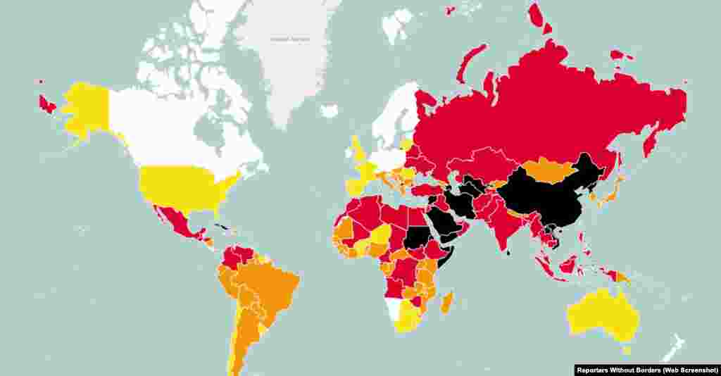 Índice de Liberdade de imprensa em 2015, dos Repórteres sem fronteiras. 