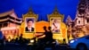 ​​​​A decoration of a portrait of Chinese president Xi Jinping, Chief of the Community Party of China (L) and a portrait of Cambodian king Norodom Sihamoni (R) to welcome president Xi to Cambodia on the corner of Sotharos Blvd and Sihanouk Blvd in Phnom Penh on Thursday, October 13, 2016. (Leng Len/VOA Khmer) 