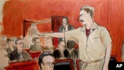 Suasana persidangan pedagang senjata Rusia, Viktor Bout di New York (5/4). Bout dijatuhi hukuman 25 tahun penjara atas keterlibatannya dalam penjualan senjata untuk mendukung terorisme.