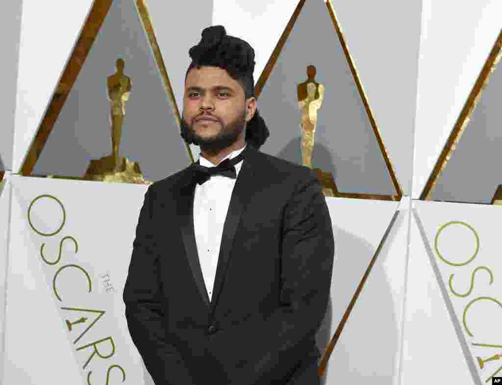 The Weeknd arrives at the Oscars on Feb. 28, 2016, at the Dolby Theatre in Los Angeles.