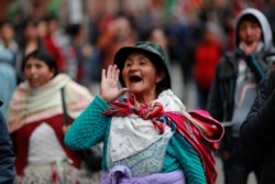 A supporter of former Bolivian President Evo Morales reacts during a protest, in La Paz, Bolivia, Nov. 14, 2019.