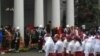 Presiden Joko Widodo meminpin Upacara Peringatan Hari Lahir Pancasila di halaman Gedung Pancasila Kementerian Luqr Negeri Jakarta, Kamis (1/6). 