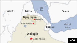 Ramani ya Ethiopia ikionyesha eneo la Tigray na Sudan