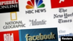 Logo 3 Dimensi Facebook di depan logo berbagai perusahaan media, dalam foto ilustrasi di Zenica, Bosnia dan Herzegovina, 15 Mei 2015. (Foto:dok)