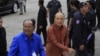 FILE PHOTO - General Pol Saroeun, left, and General Sao Sokha, right, are pictured entering a ceremony in Phnom Penh, Cambodia, July 2017. (Aun Chhengpor/VOA Khmer)