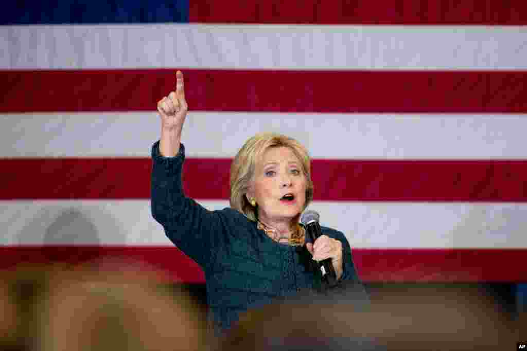 Democratic presidential candidate Hillary Clinton speaks at a rally at BR Miller Middle School in Marshalltown, Iowa, Jan. 26, 2016.