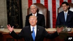 Le président Donald Trump lors de son discours sur l'état de l'Union au Congrès, à Washington, le 30 janvier