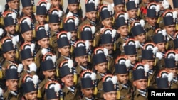 Soldiers march during India's Republic Day parade in New Delhi, Jan. 26, 2020. 