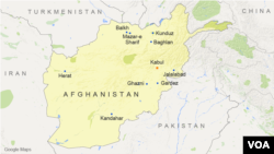 Peta Afghanistan menunjukkan kota-kota besar