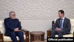 علاء‌الدین بروجردی رئیس کمیسیون امنیت ملی و سیاست خارجی مجلس ایران در دیدار با بشار اسد