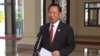 Chheang Vun, a senior ruling party lawmaker of the Cambodian People's Party (CPP), speaks at a press conference on the distribution of parliamentary seats of the opposition party in Phnom Penh, Cambodia, November 24, 2017. (Hul Reaksmey/VOA Khmer) 