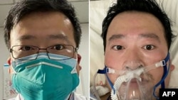 El oftalmólogo chino Li Wenliang, quien fue el primero en advertir sobre el nuevo coronavirus en Wuhan, en una combinación fotográfica de su práctica médica y cuando sufría de COVID-19 a finales de enero.