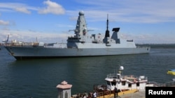 British Royal Navy's Type 45 destroyer HMS Defender arrives at the Black Sea port of Odessa, Ukraine, June 18, 2021.