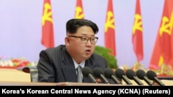 North Korean leader Kim Jong Un speaks during the first congress of the country's ruling Workers' Party in 36 years, in Pyongyang, May 6, 2016. 