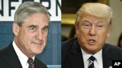 Penyelidik khusus Robert Mueller (kiri) dan Presiden AS Donald Trump.