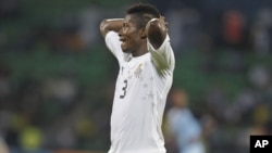 Le Ghanéen Asamoah Gyan rlors d'un match de la CAN au stade de Franceville, le 24 janvier 2012.