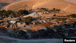 A general view shows the main part of the Palestinian Bedouin encampment of Khan al-Ahmar village that Israel plans to demolish, in the occupied West Bank, Sept. 11, 2018.