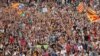 People take part in a demonstration two days after the banned independence referendum in Barcelona, Spain, Oct. 3, 2017. 