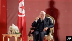 Le président tunisien, Béji Caïd Essebsi, lors d'une réunion à Monastir, samedi 27 avril 2019, dans l'est de la Tunisie.