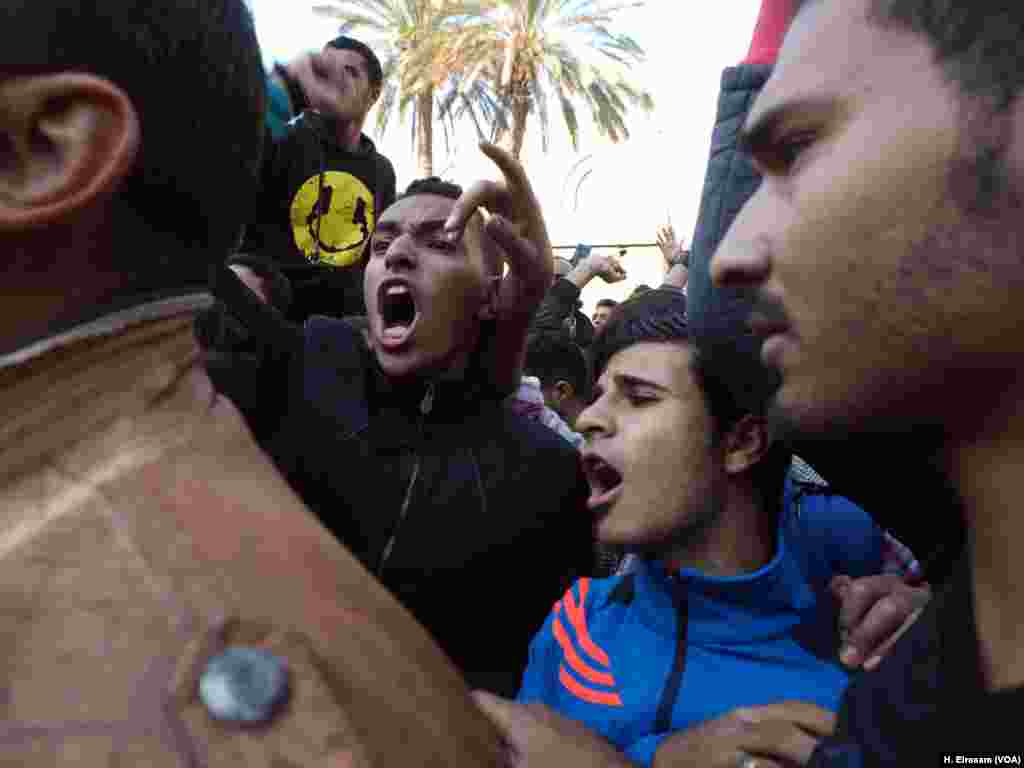 Copts are protesting outside the cathedral complex chanting “Police are thugs” in Abassya, Cairo, Dec. 11, 2016.