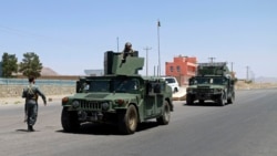 Afghan security personnel patrol after they took back control of parts of the city of Herat following fighting between Taliban and Afghan security forces, on the outskirts of Herat, west of Kabul, Afghanistan, Sunday, Aug. 8, 2021. (AP)