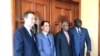 OAS Permanent Council Chair, US Ambassador Carlos Trujillo, Gonzalo Koncke, chief of staff for OAS Secretary General Luis Almagro, President Jovenel Moise and Foreign Minister Bocchit Edmond.