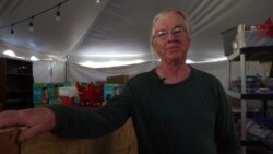 Kevin Lindstrom, a retired film editor and truck driver in the motion picture industry in Los Angeles, is now pastor of Magalia Community Church. He leads the distribution center providing necessities for displaced survivors. (Elizabeth Lee/VOA News)