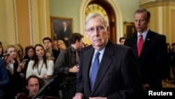 Pemimpin Mayoritas Senat AS, Mitch McConnell, di gedung Capitol, Washington, D.C., 29 Januari 2019.
