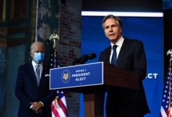 FILE - Nominated Secretary of State Antony Blinken speaks following a cabinet announcement by U.S. President-elect Joe Biden in Wilmington, Delaware, Nov. 24, 2020.