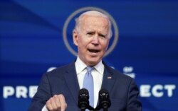 U.S. President-elect Joe Biden speaks about the protests taking place in and around the U.S. Capitol in Washington.