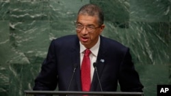 Lionel Zinsou, candidat à la présidentielle au Bénin, s'exprime en tant que Premier ministre lors de l'Assemblée générale de l'ONU le 30 septembre 2015. (AP Photo/Frank Franklin II, File)